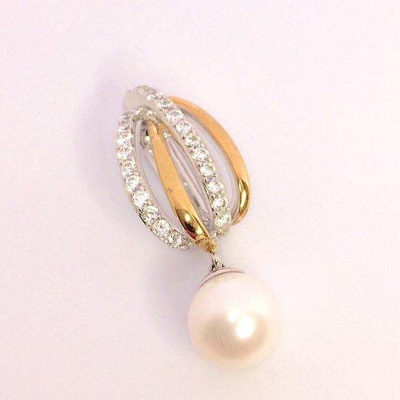 Jewelry - Gold Toned Pendant with Cultured Pearl and CZ